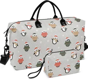 Cute Penguin Christmas Travel Duffle Women Makeup Bag Set, Prints Womens Garment Duffel Bag Carry on Tote