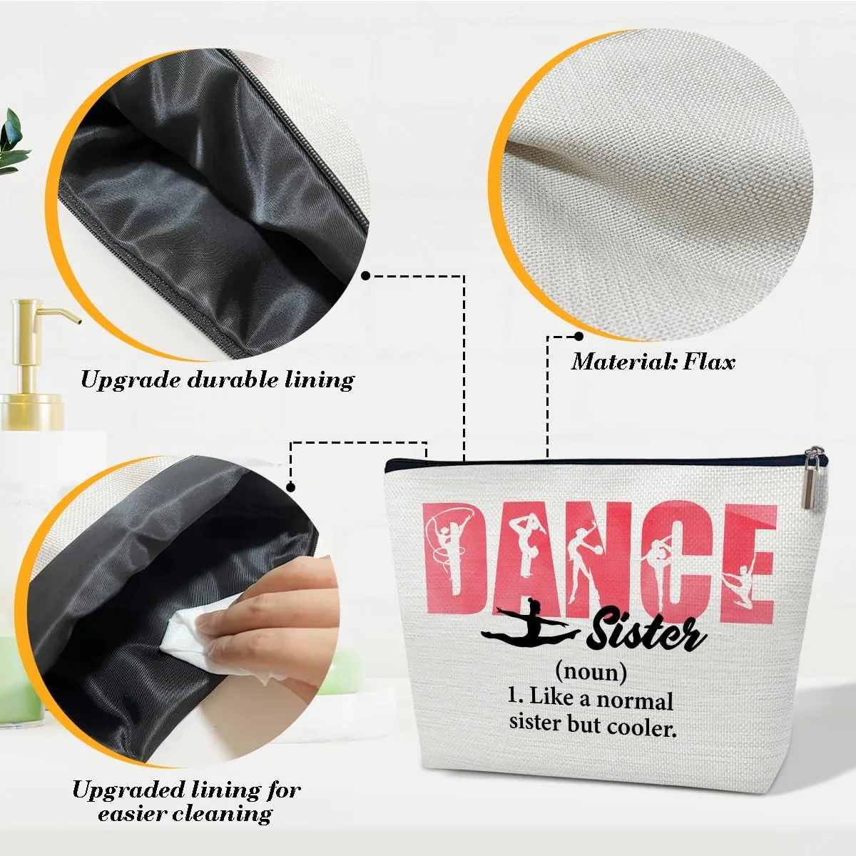 Dance Sister Gifts Makeup Bag, Cool Gifts for Ballet Dancers Women, Big Little Sister Stuff, Teans Stuff Accessories, Makeup Cosmetic Bags for Purse