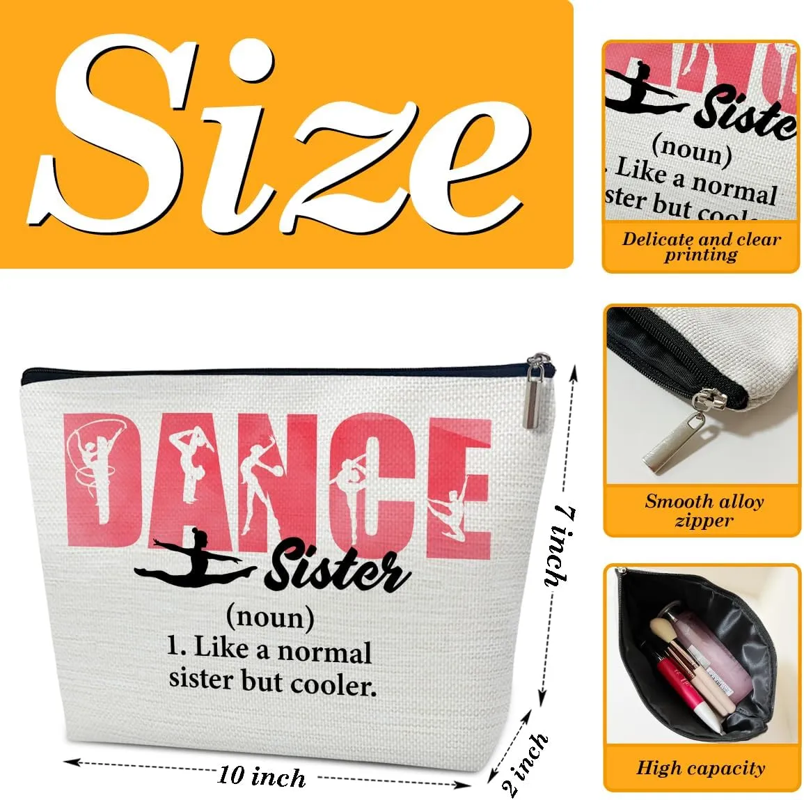 Dance Sister Gifts Makeup Bag, Cool Gifts for Ballet Dancers Women, Big Little Sister Stuff, Teans Stuff Accessories, Makeup Cosmetic Bags for Purse