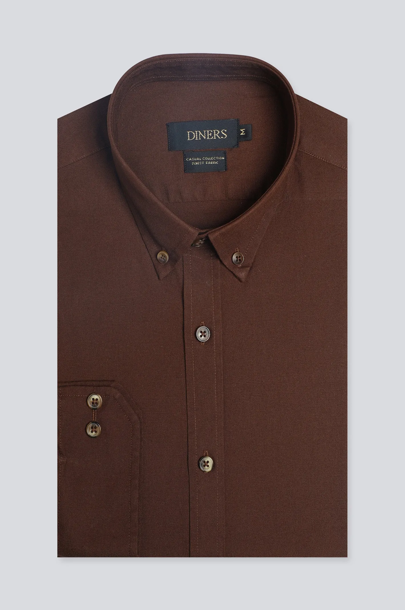 Dark Brown Self Casual Shirt