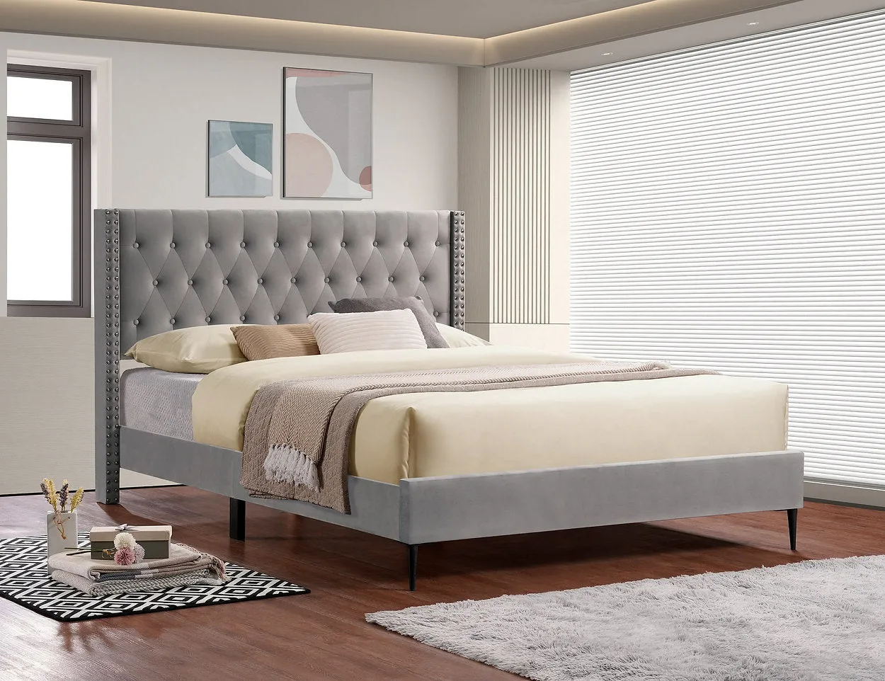 Diamond Wing Platform Bed (Grey)