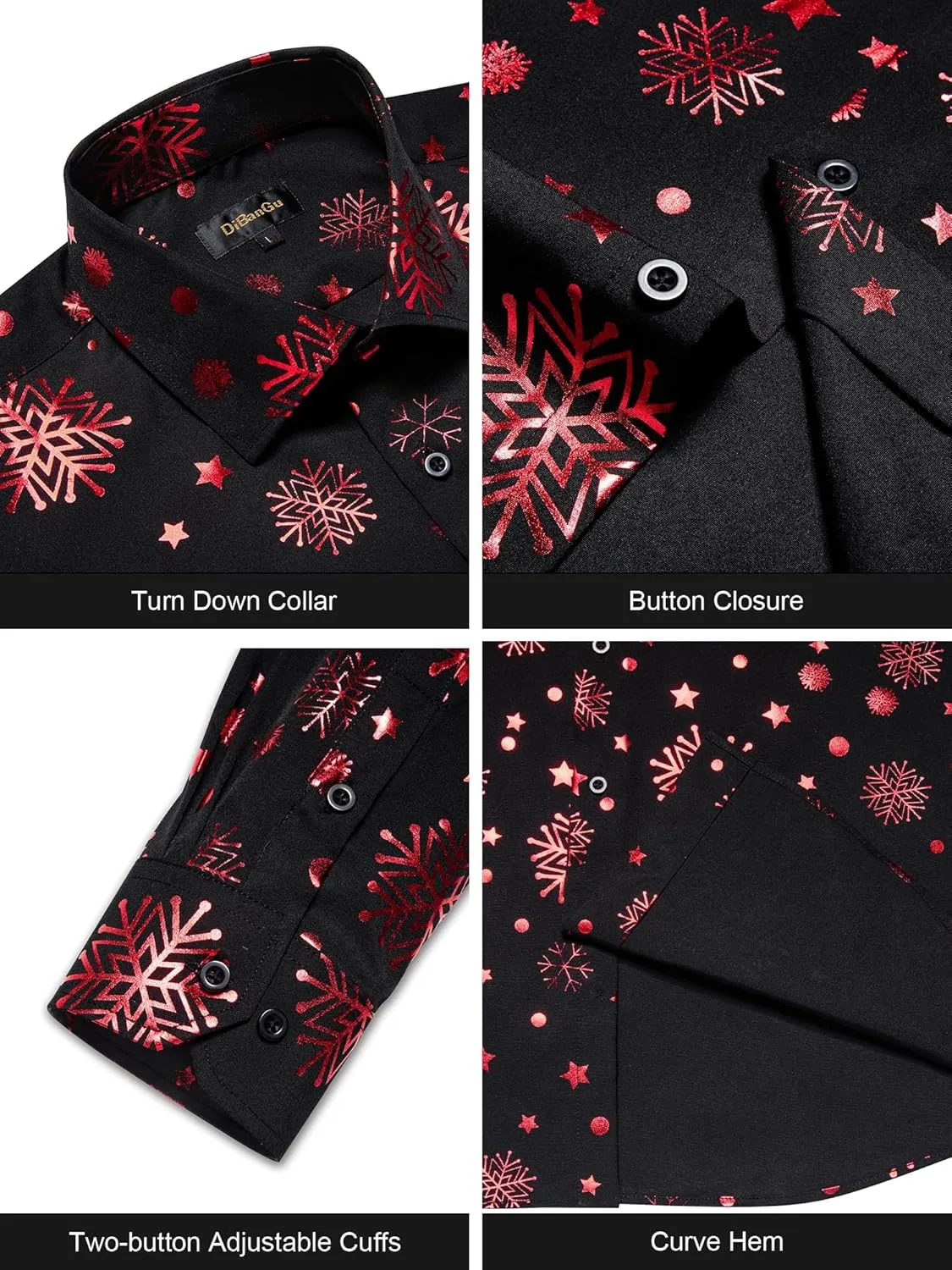 DiBanGu Mens Christmas Dress Shirts,Casual Xmas Long Sleeve Button Down Shirt for Men Holiday Festive Shirt Vacation Party