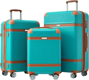 Durable 3-Piece Hardshell Luggage Set with Spinner Wheels, Lightweight Design for Easy Travel - Green