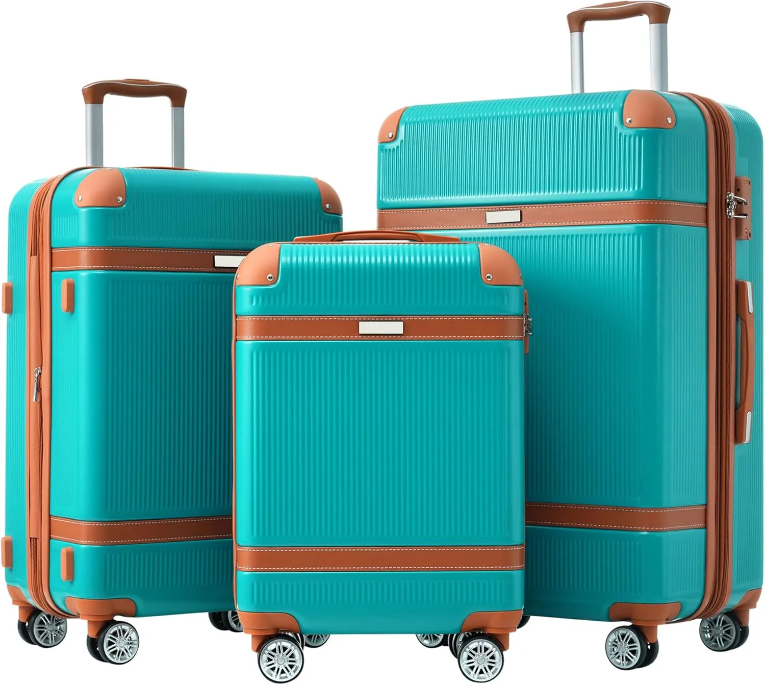 Durable 3-Piece Hardshell Luggage Set with Spinner Wheels, Lightweight Design for Easy Travel - Green