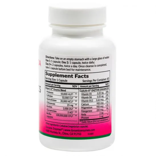 Dynamic Enzymes Clean E-Z Candida Enzymes & Probiotics 60 Capsules