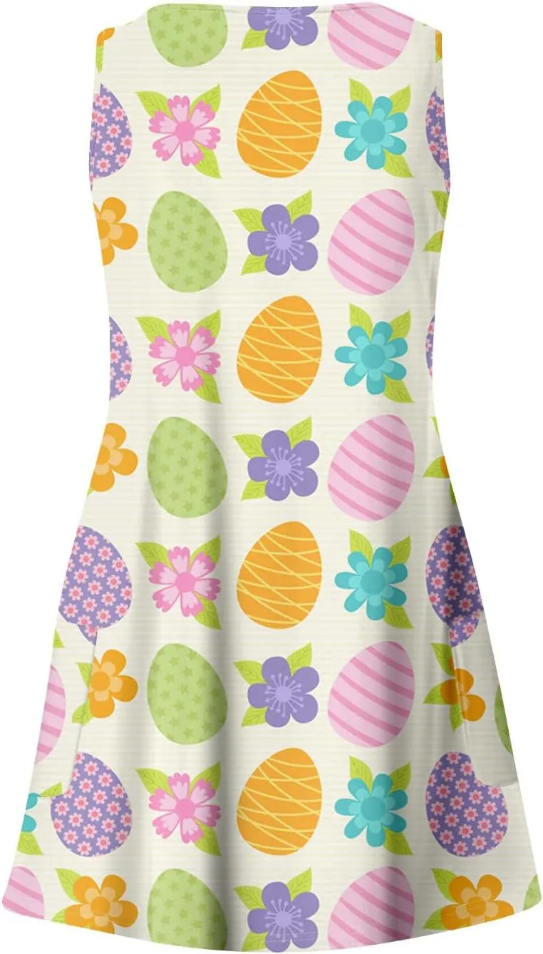 Eastern Dress for Women Cowl Neck Easter Bunny Sun Dresses 2025 Vacation Date Night Floral Festive Easter Eggs Brunch Dresses