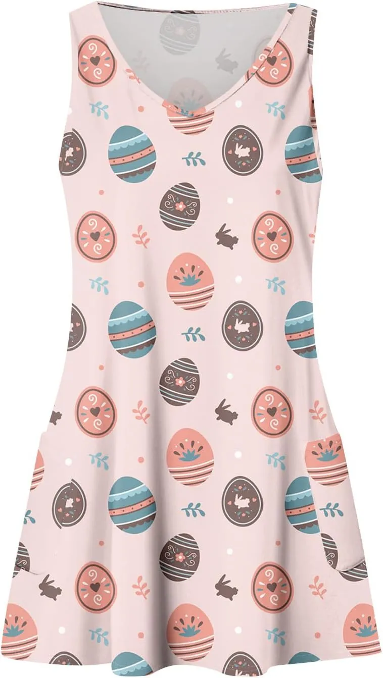 Eastern Dress for Women Cowl Neck Easter Bunny Sun Dresses 2025 Vacation Date Night Floral Festive Easter Eggs Brunch Dresses