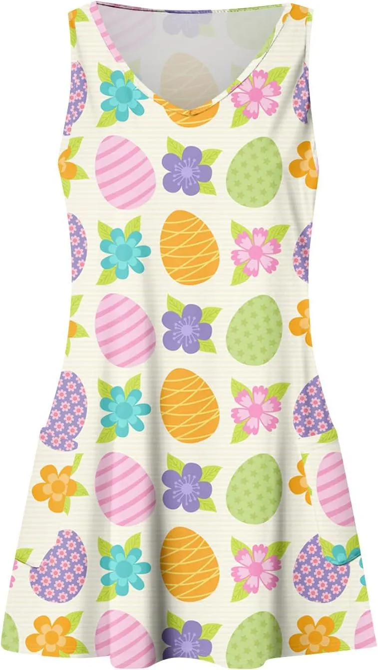 Eastern Dress for Women Cowl Neck Easter Bunny Sun Dresses 2025 Vacation Date Night Floral Festive Easter Eggs Brunch Dresses