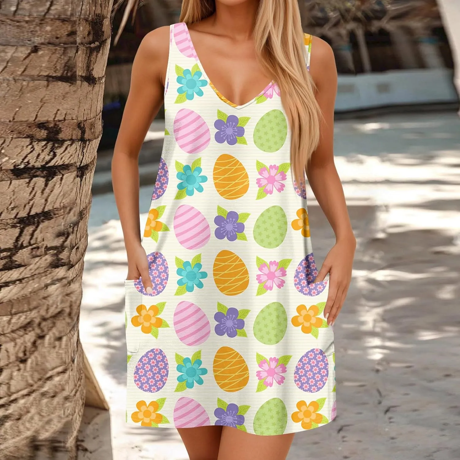 Eastern Dress for Women Cowl Neck Easter Bunny Sun Dresses 2025 Vacation Date Night Floral Festive Easter Eggs Brunch Dresses