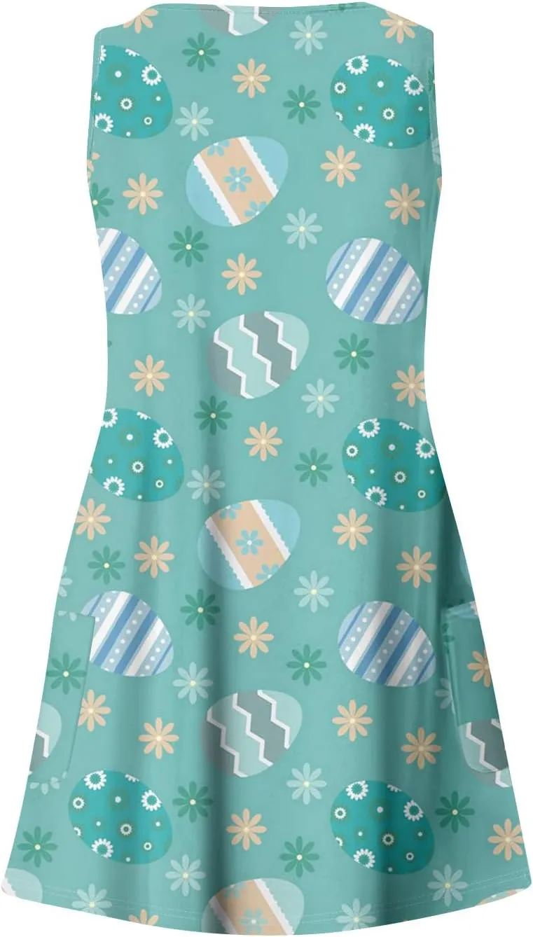 Eastern Dress for Women Cowl Neck Easter Bunny Sun Dresses 2025 Vacation Date Night Floral Festive Easter Eggs Brunch Dresses