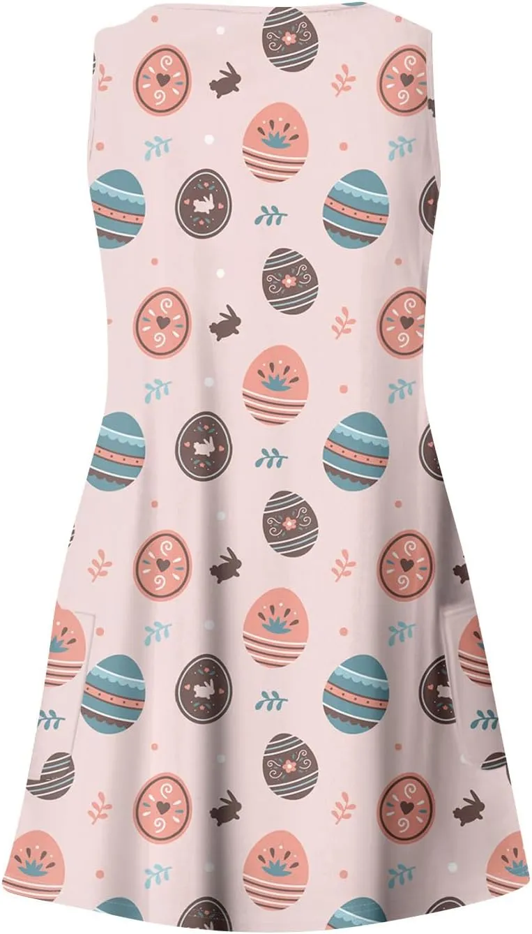 Eastern Dress for Women Cowl Neck Easter Bunny Sun Dresses 2025 Vacation Date Night Floral Festive Easter Eggs Brunch Dresses