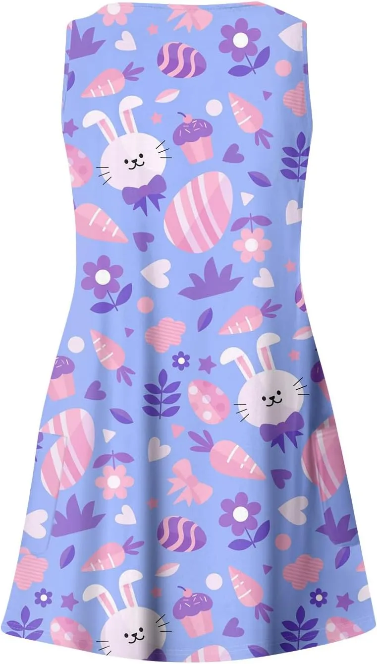 Eastern Dress for Women Cowl Neck Easter Bunny Sun Dresses 2025 Vacation Date Night Floral Festive Easter Eggs Brunch Dresses