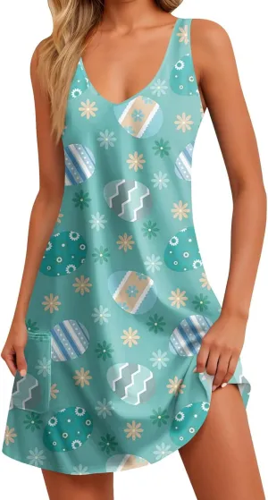 Eastern Dress for Women Cowl Neck Easter Bunny Sun Dresses 2025 Vacation Date Night Floral Festive Easter Eggs Brunch Dresses