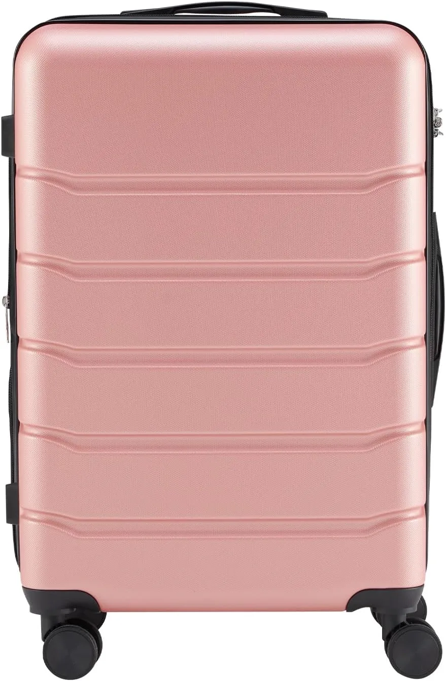 Easy Travel with Expanding Hard-Sided Suitcase, 24 Inch with Smooth Rolling Wheels, TSA Lock, Pink
