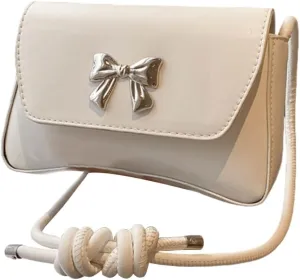 Elegant Shoulder Bag With Bowknot Decoration PU Leather Crossbody Purse Versatile Satchel Underarm Handbag For Women
