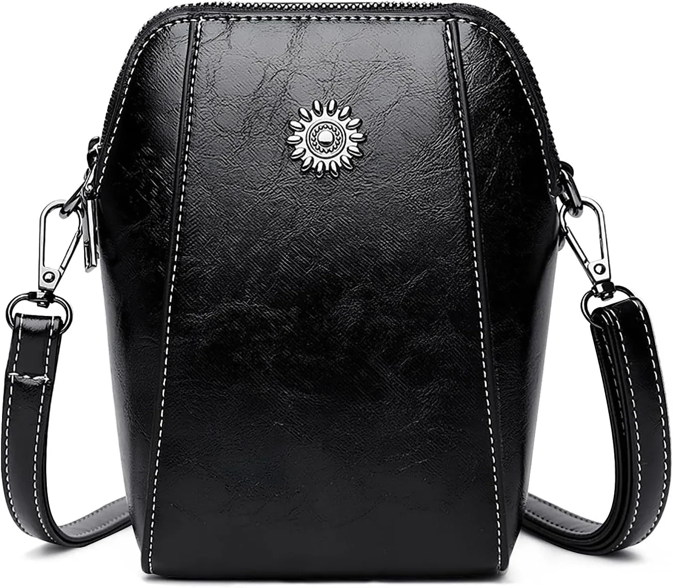 Elmyse Retro Messenger Bag, Leather Vertical Mini Mobile Phone Bag, Ladies Versatile Shoulder And Messenger Bag (Black)