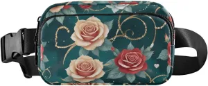Fanny Pack for Men Women Waterproof Sports Waist Bag Pack Crossbody Belt Bag with Adjustable Strap for Travel Walking Running Hiking Cycling Fresh Red Roses