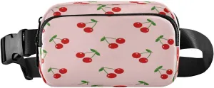 Fanny Packs for Women Men Red Pink Cherry Pattern Belt Bag Waist Pouch Packs Fresh Fruits Crossbody Bag Running Hiking Fanny Pack Gifts for Girls Boys