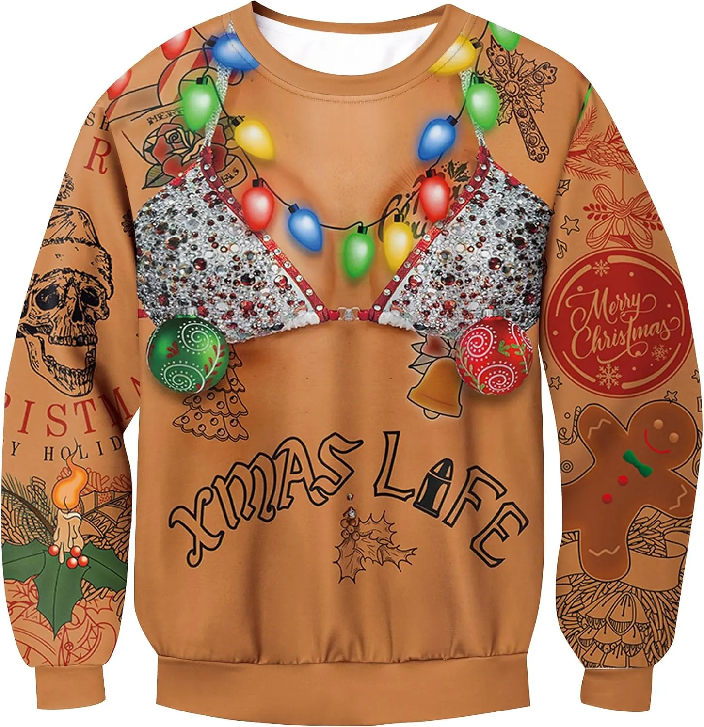 For G and PL Unisex Christmas Ugly Funny 3D Print Sweatshirt Crew Neck Pullover