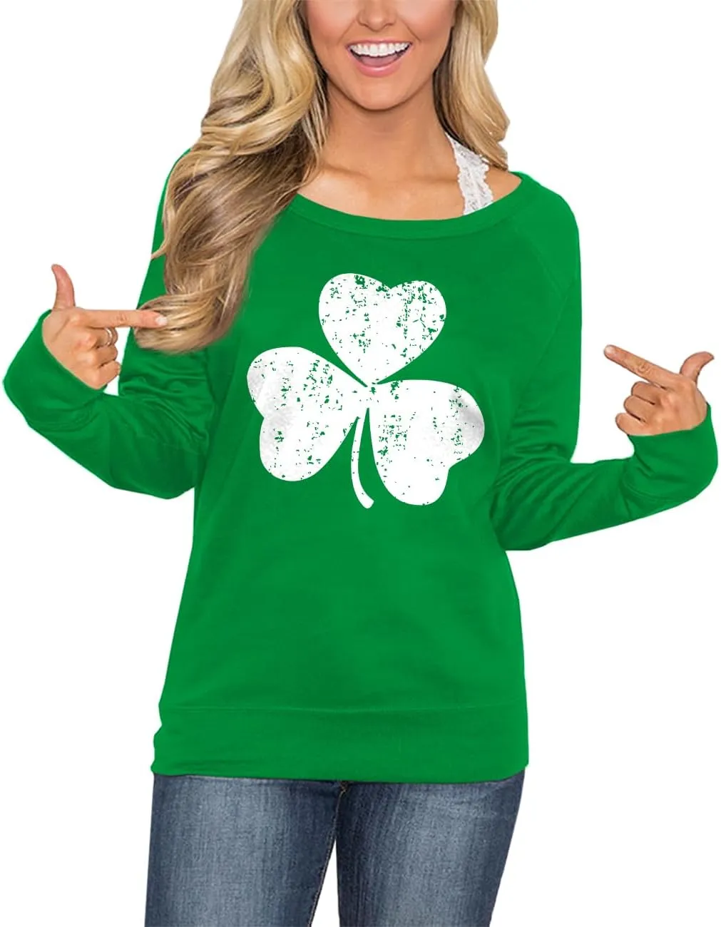 For G and PL Women's St. Patrick's Day Green Long Sleeve Sweatshirt Funny Casual Irish Shirt