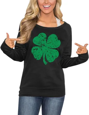 For G and PL Women's St. Patrick's Day Green Long Sleeve Sweatshirt Funny Casual Irish Shirt