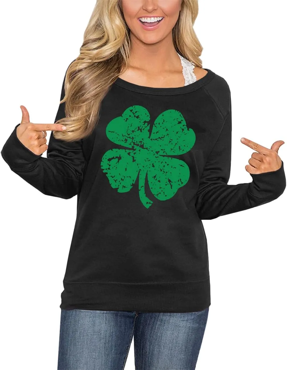 For G and PL Women's St. Patrick's Day Green Long Sleeve Sweatshirt Funny Casual Irish Shirt