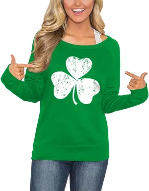 For G and PL Women's St. Patrick's Day Green Long Sleeve Sweatshirt Funny Casual Irish Shirt