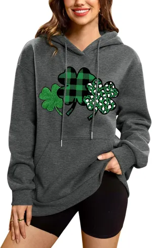 For G and PL Women's St. Patrick's Green Hoodie Long Sleeve Shamrock Print Sweatshirt with Pocket