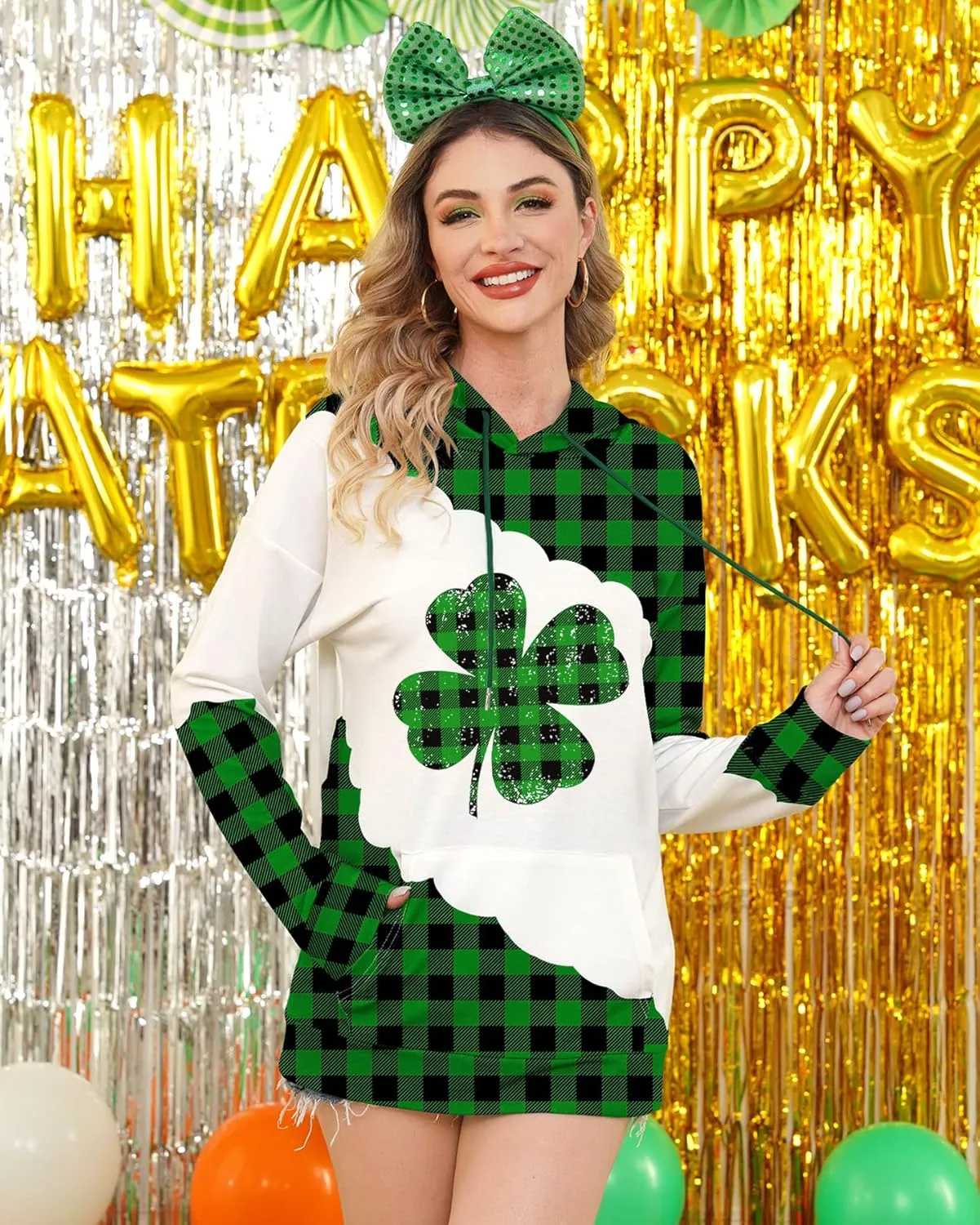 For G and PL Women's St. Patrick's Long Sleeve Shamrock Hoodie with Pockets