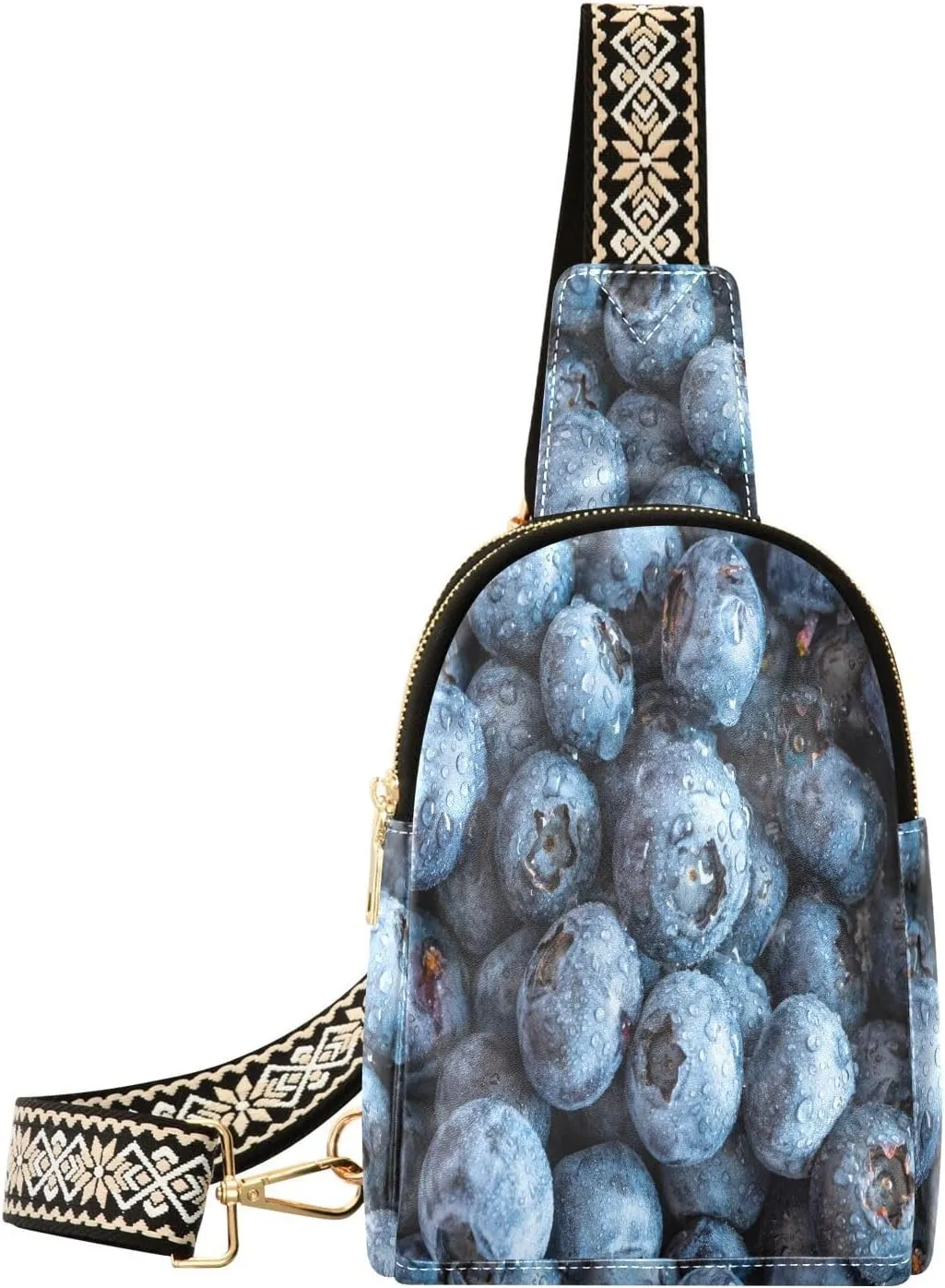 Fresh Blueberries Fanny Pack Crossbody PC Leather Small Sling Bag for Women Fashion Waist Packs Chest Bag for Travel Sports Running Hiking