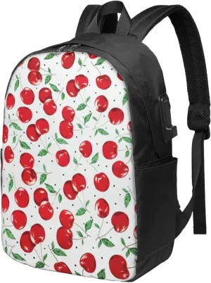 Fresh Cherries Backpack, 17 Inch Travel Business Laptop Backpack With USB Port for Women Men