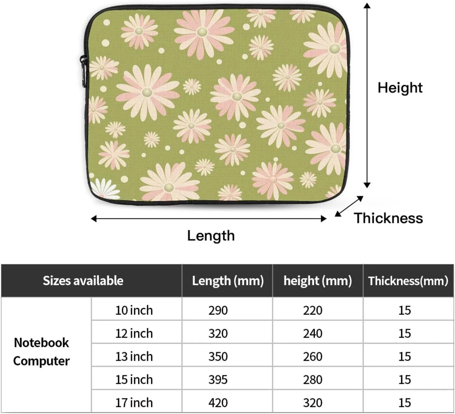 Fresh Chrysanthemum Laptop Sleeve Case 10 Inch Suitable for Notebook Computer Tablet Traveling Carrying Simple Case