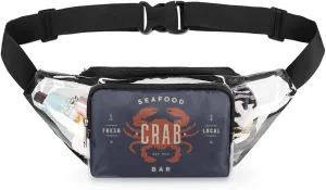 Fresh Crab Clear Fanny Pack Stadium Approved Adjustable Clear Belt Bag Cute Waist Bags for Women Men Travel Sports Events Hiking Concerts