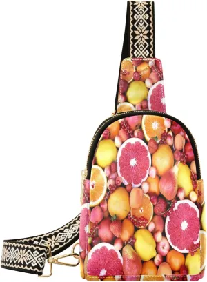 Fresh Fruit Berries Orange Fanny Pack Crossbody PC Leather Small Sling Bag for Women Fashion Waist Packs Chest Bag for Travel Sports Running Hiking
