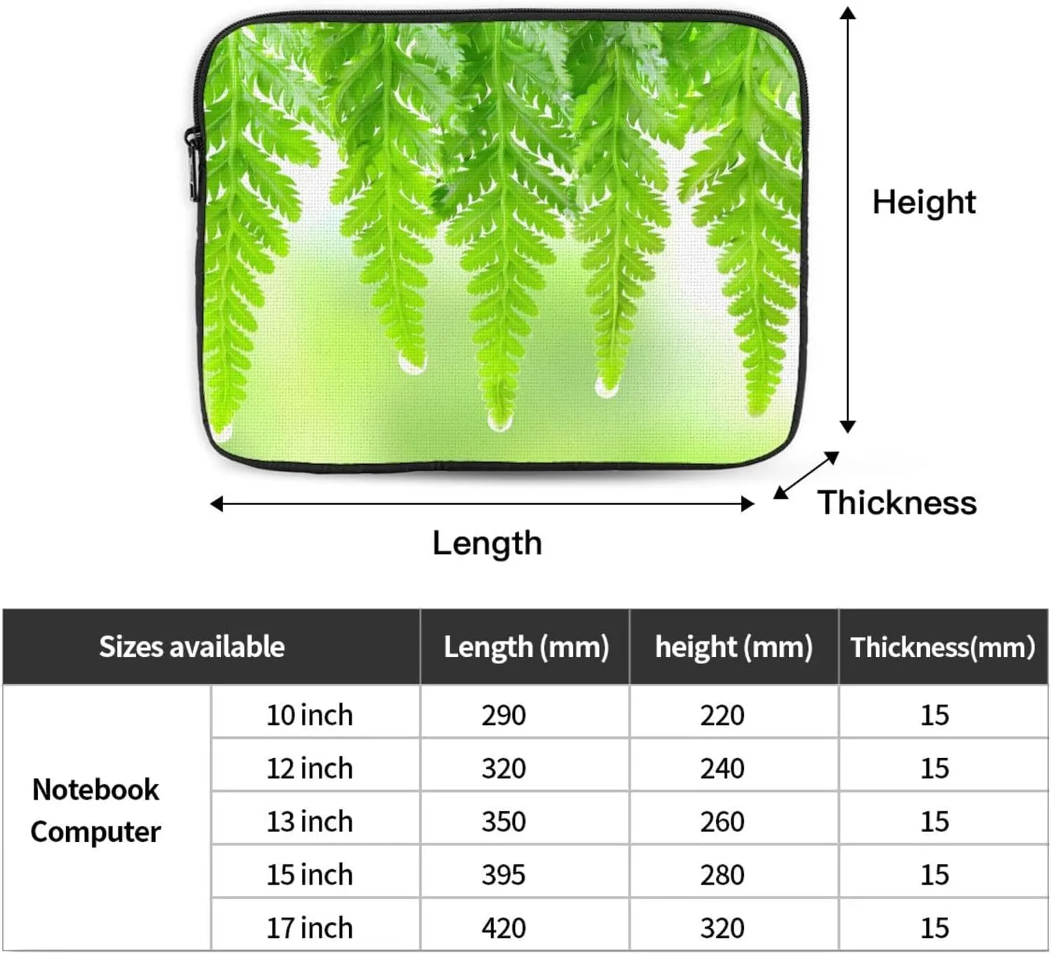 Fresh Green Leaves Laptop Sleeve Case 13 Inch Suitable for Notebook Computer Tablet Traveling Carrying Simple Case