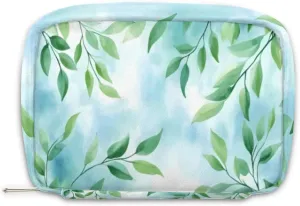 Fresh Green Leaves Makeup Bag Zipper Pouch Travel Cosmetic Organizer for Women Eucalyptus Travel Toiletry Bag Waterproof Shaving Bag for Men Travel Toiletries