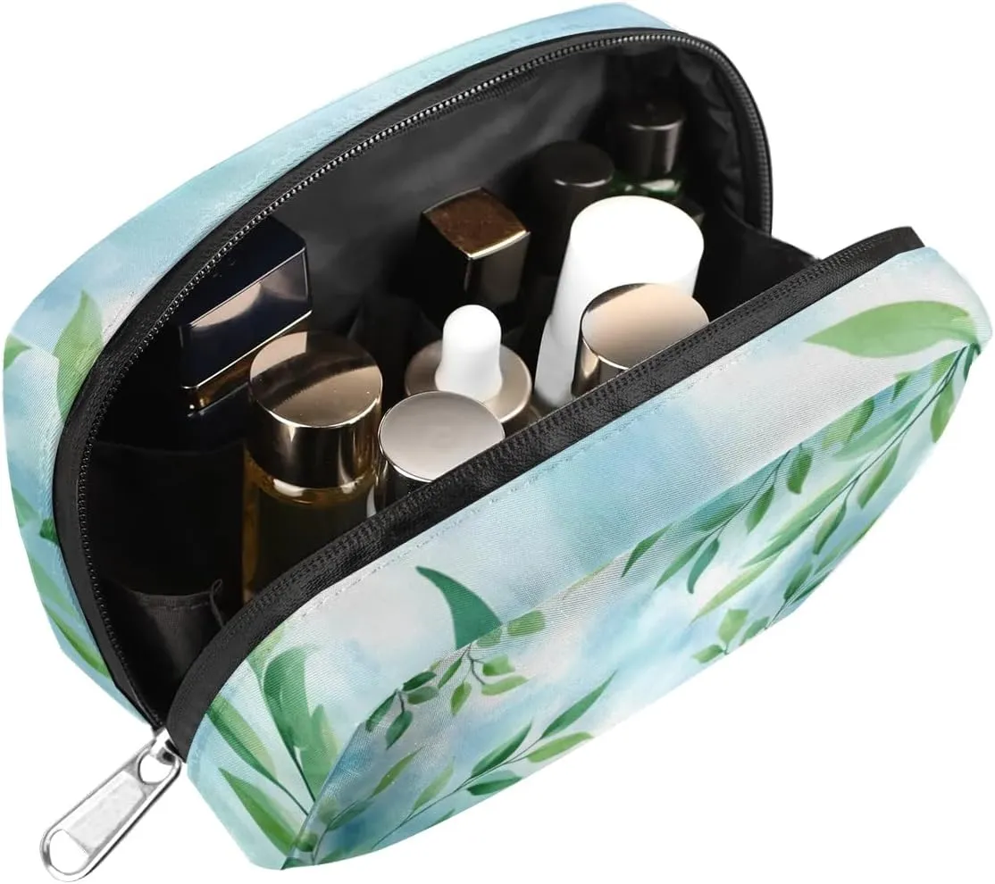 Fresh Green Leaves Makeup Bag Zipper Pouch Travel Cosmetic Organizer for Women Eucalyptus Travel Toiletry Bag Waterproof Shaving Bag for Men Travel Toiletries