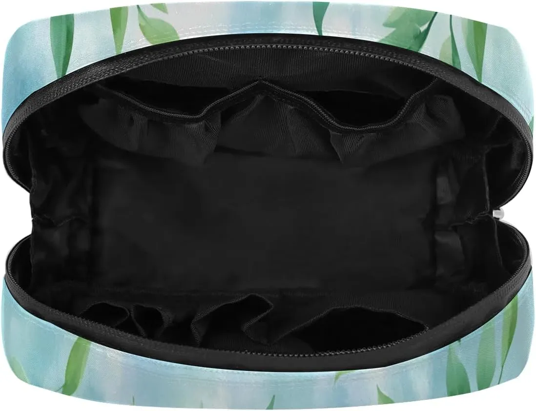 Fresh Green Leaves Makeup Bag Zipper Pouch Travel Cosmetic Organizer for Women Eucalyptus Travel Toiletry Bag Waterproof Shaving Bag for Men Travel Toiletries