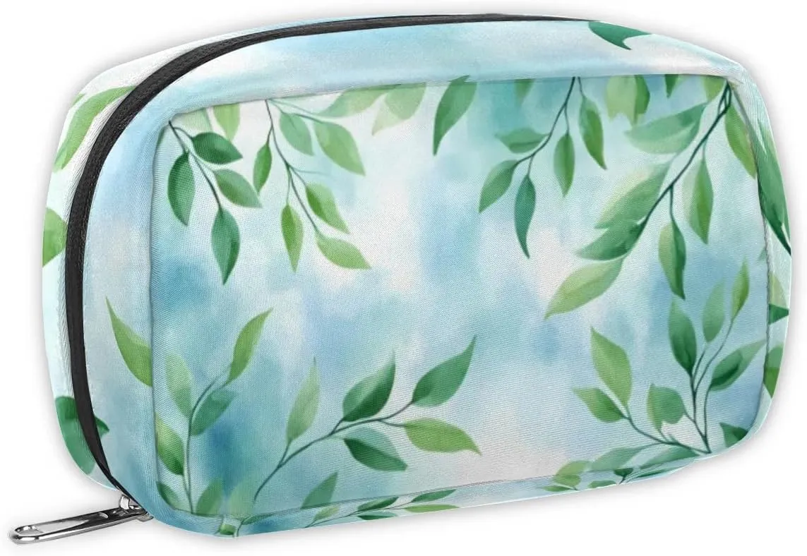 Fresh Green Leaves Makeup Bag Zipper Pouch Travel Cosmetic Organizer for Women Eucalyptus Travel Toiletry Bag Waterproof Shaving Bag for Men Travel Toiletries