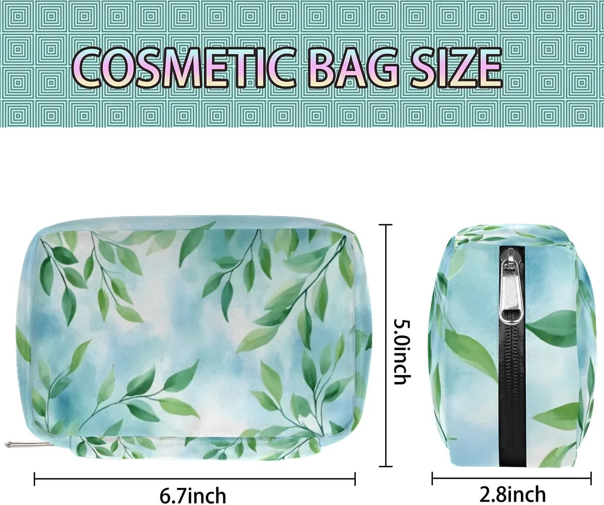Fresh Green Leaves Makeup Bag Zipper Pouch Travel Cosmetic Organizer for Women Eucalyptus Travel Toiletry Bag Waterproof Shaving Bag for Men Travel Toiletries