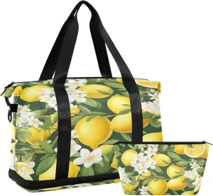 Fresh Lemon Pattern Sports Gym Bag with Waterproof Dry Wet Pocket, Travel Duffel Bag for Women MenWorkout Bag Fits Yoga, Swimming