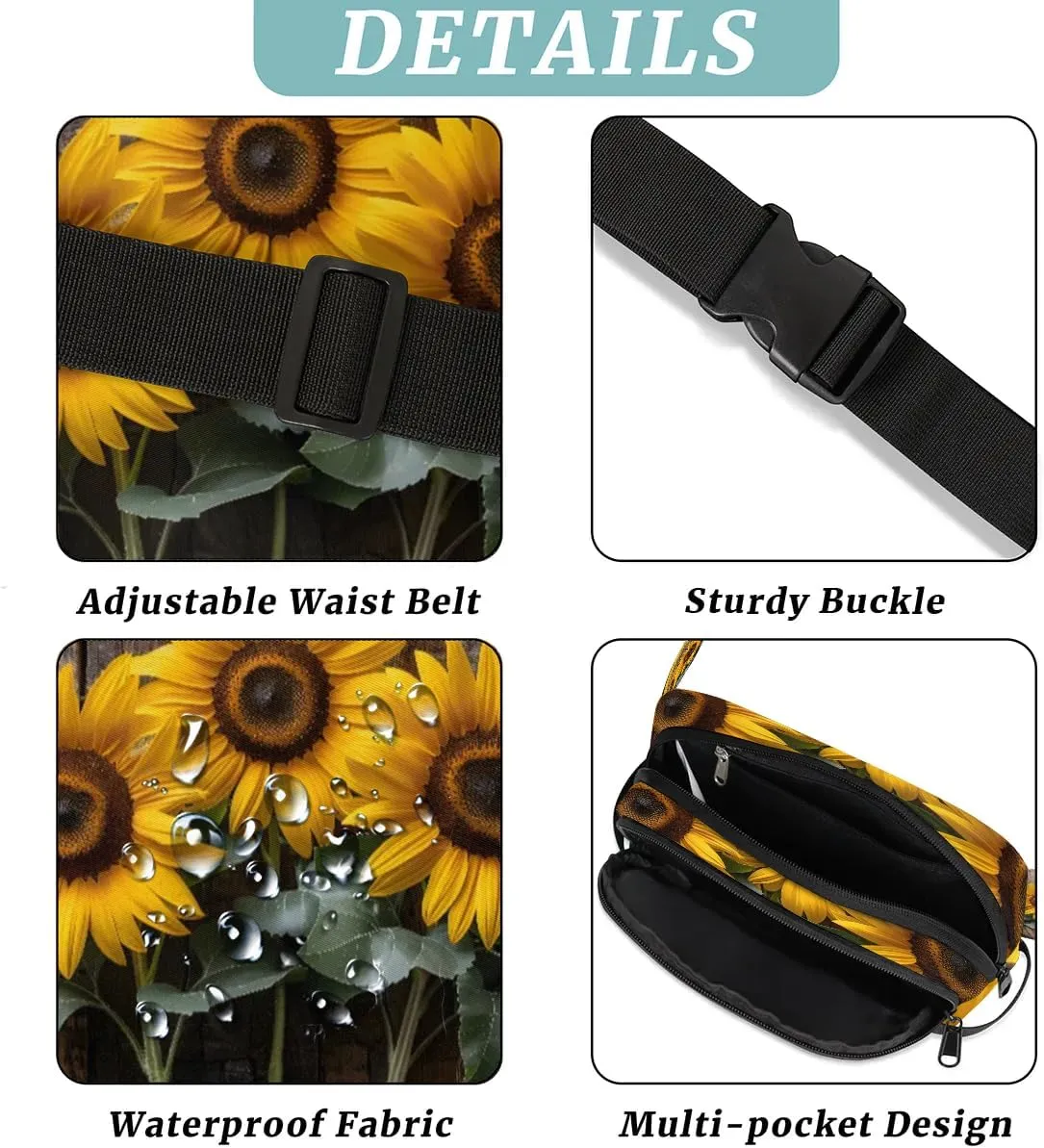 Fresh Sunflowers Crossbody Bags for Women Trendy Waterproof Fanny Pack with Adjustable Strap Fanny Pack for Travel Shopping Running and Daily Use
