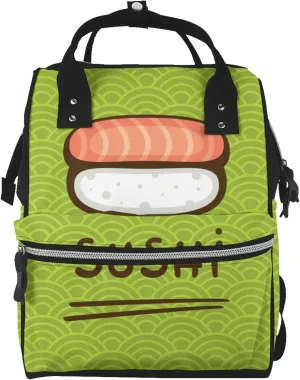 Fresh Sushi Diaper Bag Backpack Large Capacity Multifunction with Insulated Pockets Waterproof Baby Diaper Bags Baby Travel Essentials for Dads, Moms, Newborns