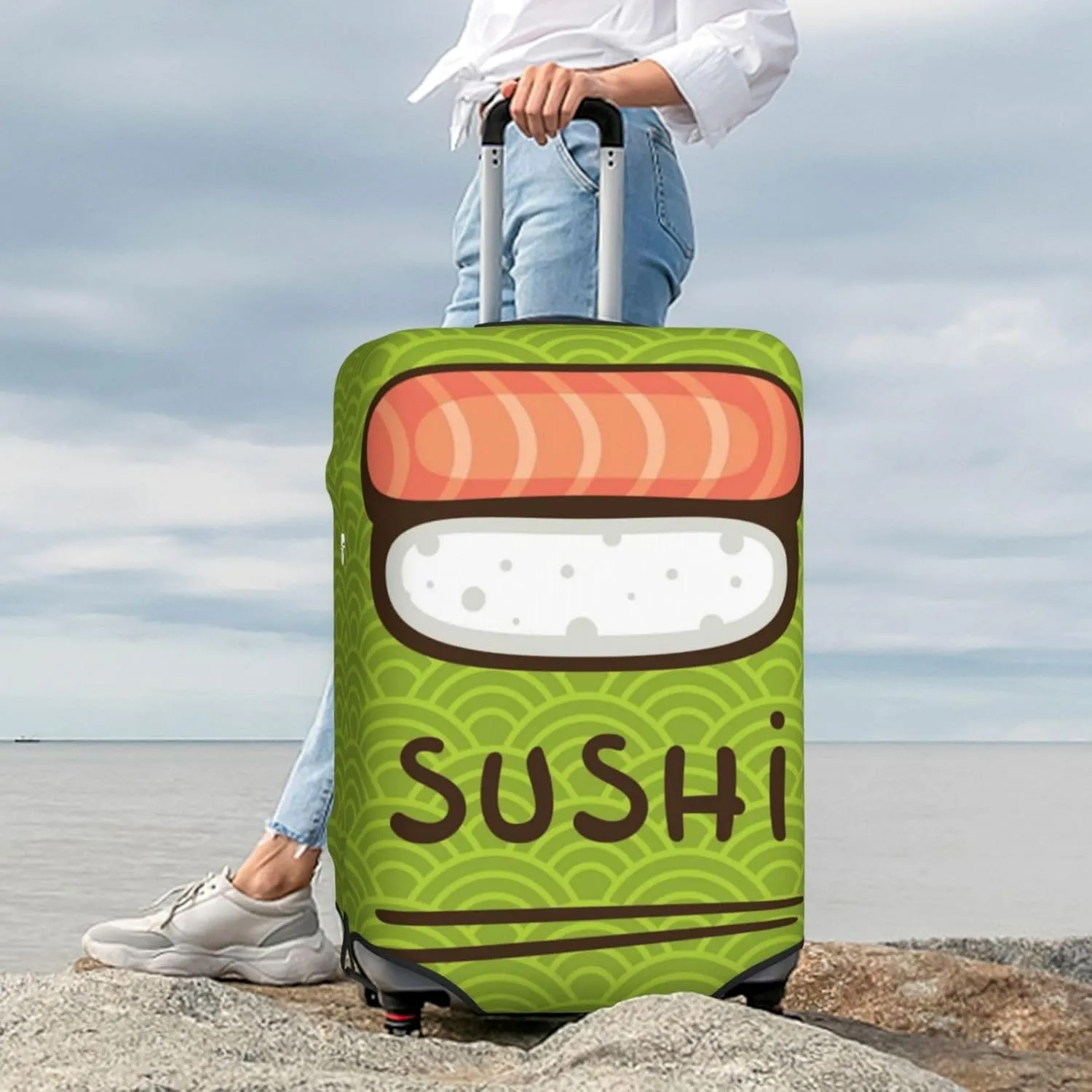Fresh Sushi Luggage Cover Washable Elasticated Luggage Covers for Suitcase tsa Approved Stylish Dust and Scratch Resistant Luggage Case Protector for Kids and Adults -