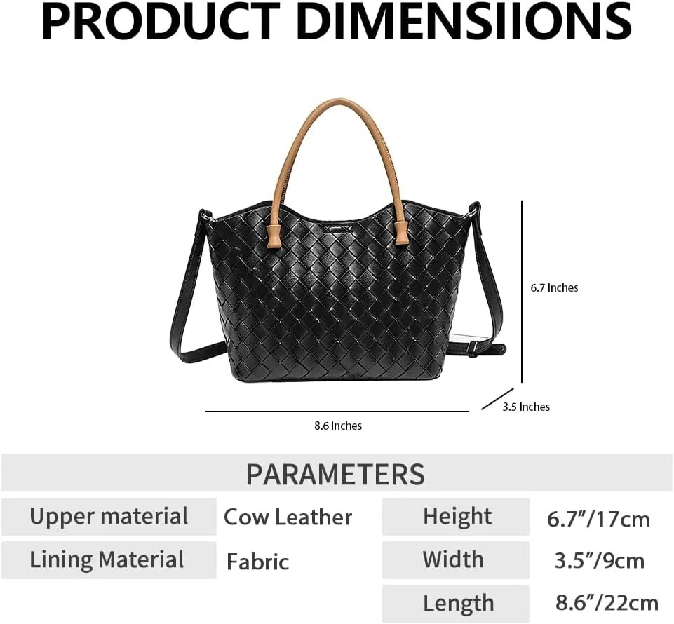 Genuine Leather Tote Bag for Women - Woven Cowhide Handbag, Elegant Crossbody Bag, Versatile with Adjustable Strap