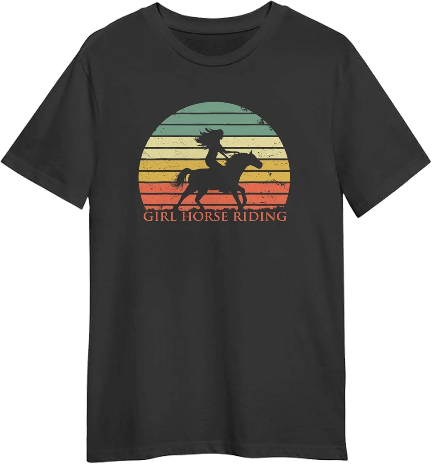 Girl Horse Riding Retro Sunset T-Shirt, Gift for Girl Horse Riding Retro Sunset T-Shirt, Funny Girl Horse Riding Retro Sunset T-Shirt Black
