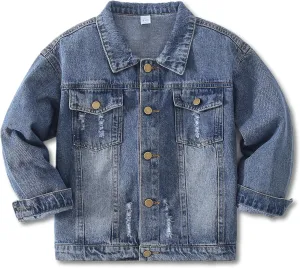 Girls Boys Jean Jacket for (4-14 Years Kids) Trendy Cozy Soft Ripped Denim Coat Casual Outerwear School Travel Teen Gift