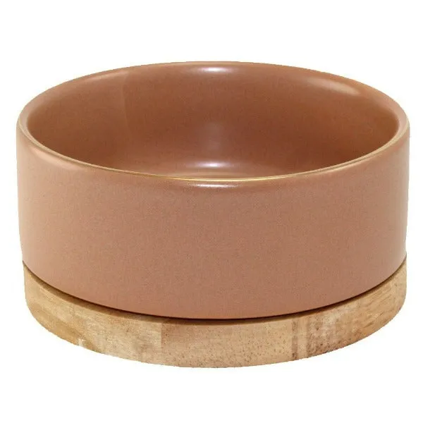 Glazed Pet Bowl with Wood Stand