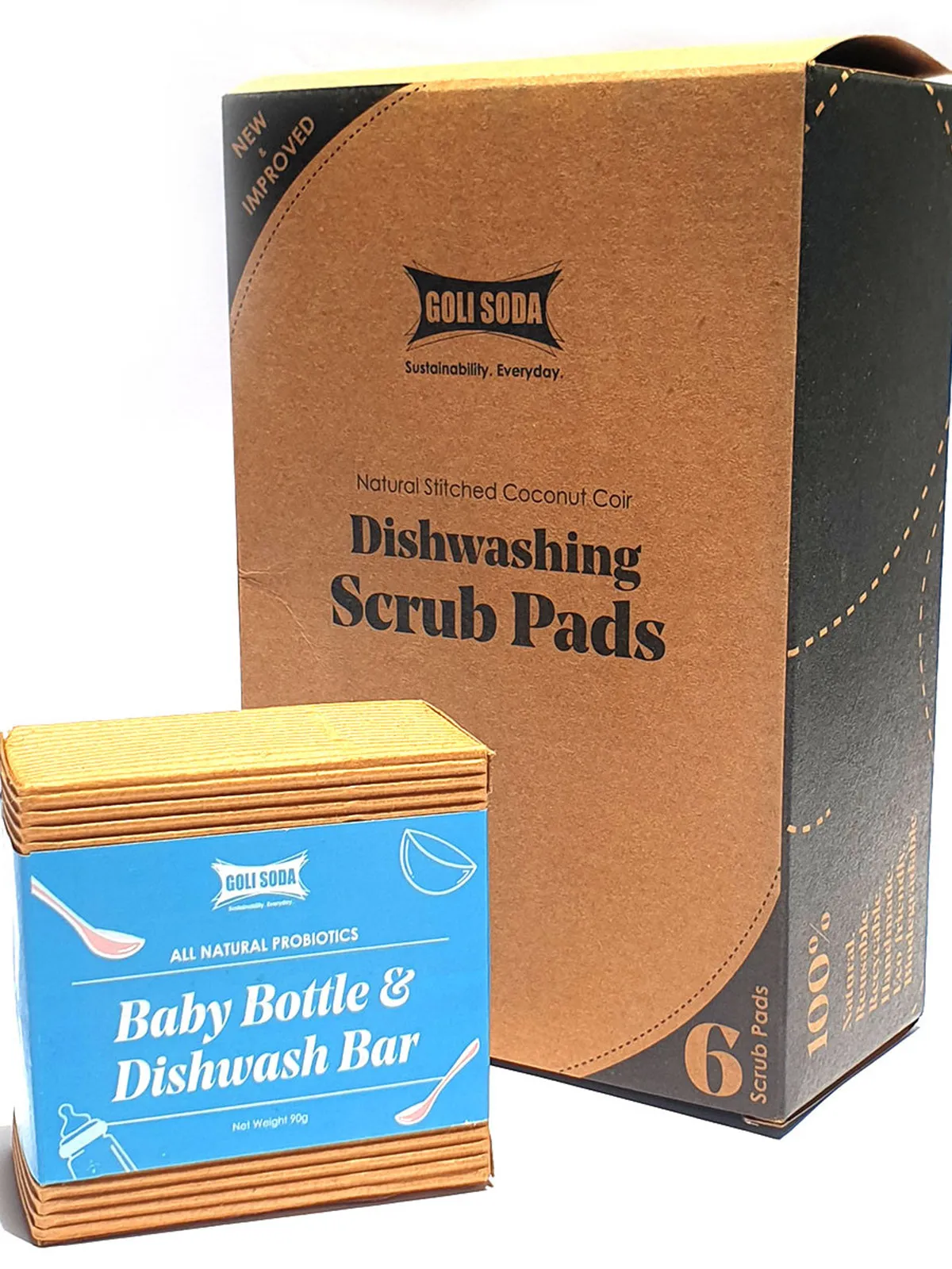 Goli Soda Coconut Coir Scrub And Probiotic Baby Bottle & Dishwash Bar Exclusive Combo