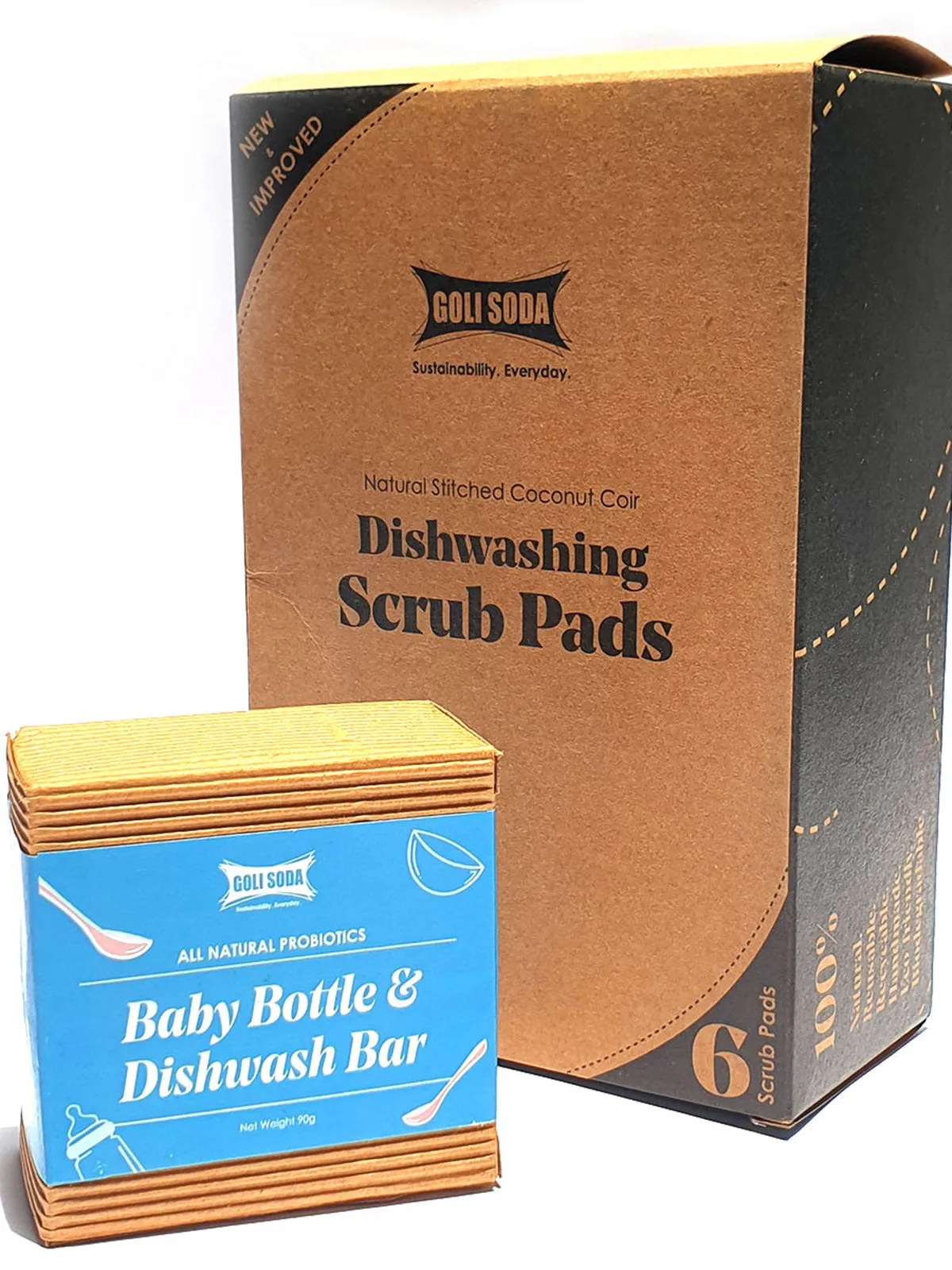 Goli Soda Coconut Coir Scrub And Probiotic Baby Bottle & Dishwash Bar Exclusive Combo